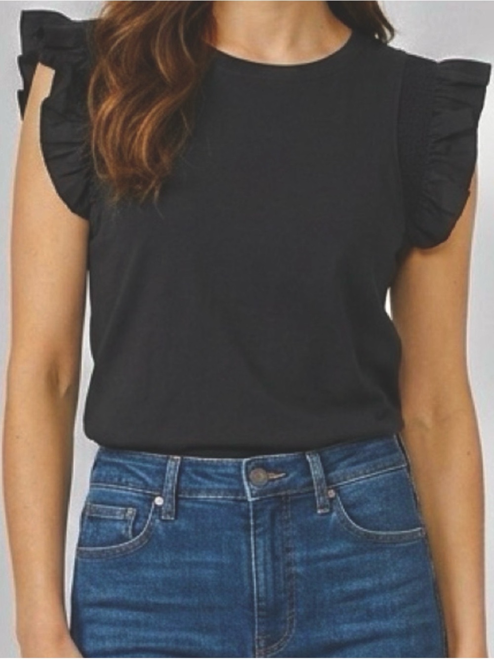 Evereve Charcoal Grey Ruffle Sleeve Tank